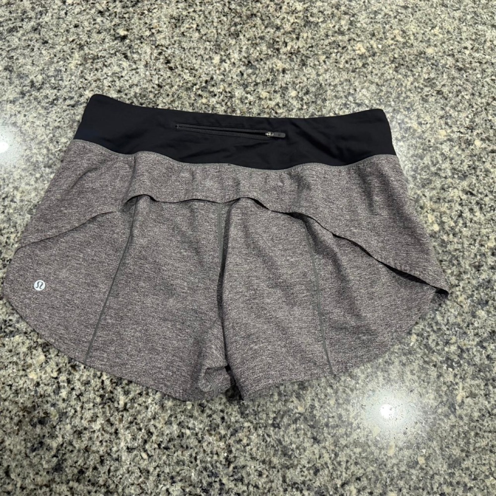 Lululemon Speed Up Mid-Rise Short 4" Grey Black Heathered Running Shorts Size 10